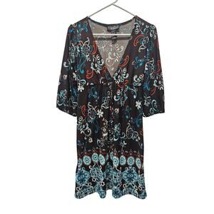 Y2K Boho Floral Empire Waist Dress Brown Teal Whimsygoth Mini S Hypnotized